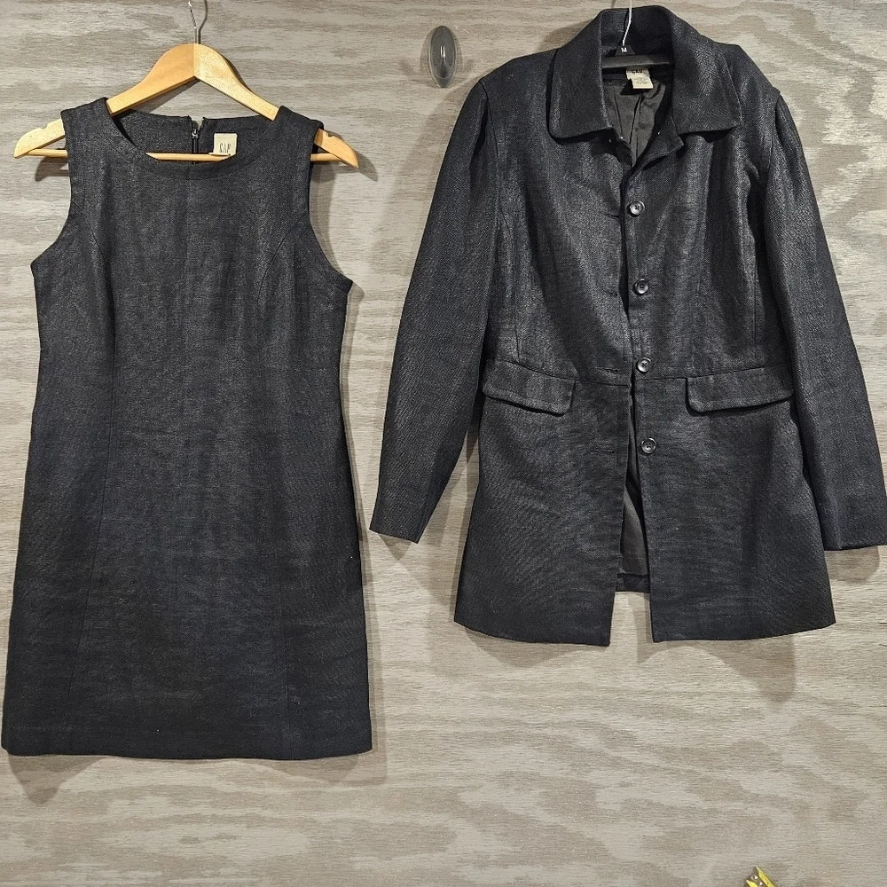 Gap SZ 6 100% Linen Black Career Sheath Dress With Matching Jacket Blazer - Picture 1 of 15